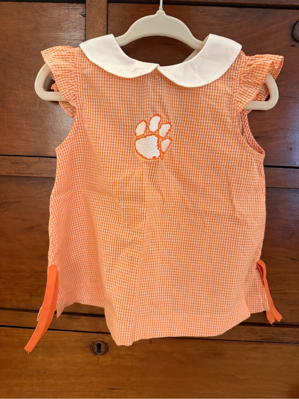 Clemson Tigers Embroidered Orange Gingham Dress